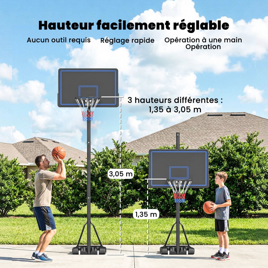 Panier da Basket Regolabile in Altezza ¨C zephmum ¨C 1.35-3.05m Blu con Ruote e Base