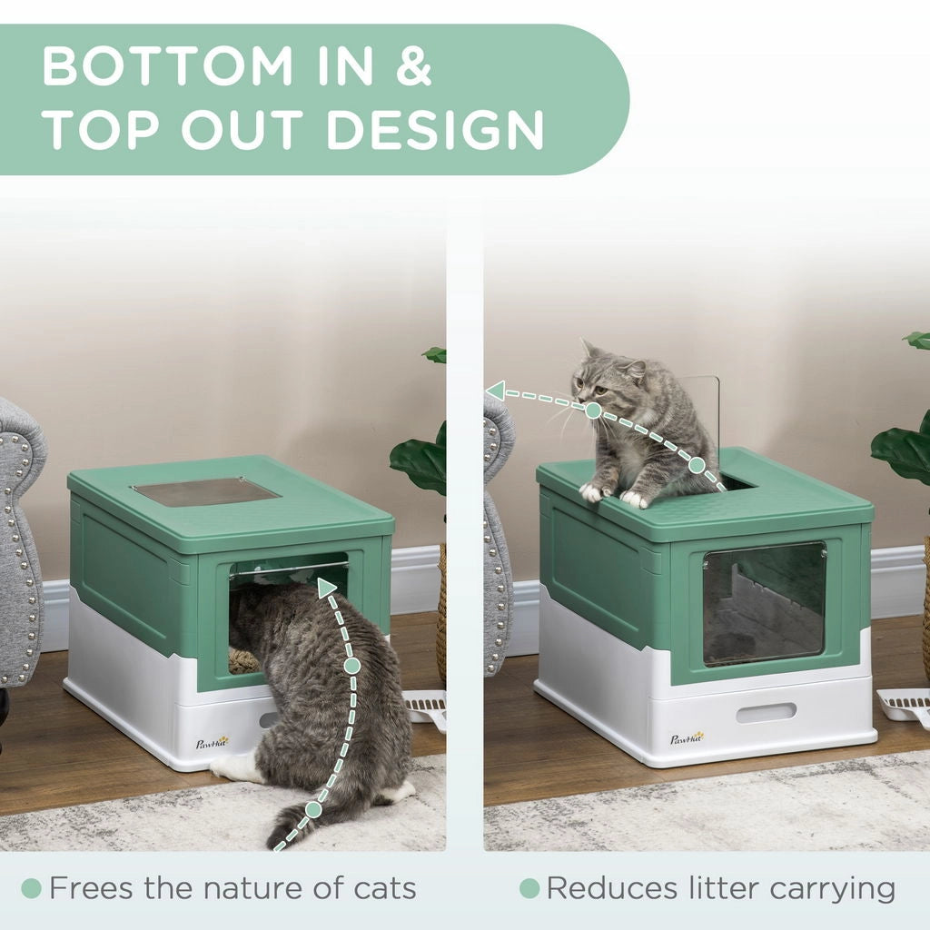 LETTIERA PER GATTI CHIUSA CON PALETTA, VASSOIO ESTRAIBILE E 2 PORTE, 47.5X35.5X36.7CM, VERDE
