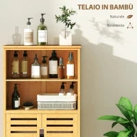 kleankin Mobiletto Bagno Salvaspazio in Legno con Armadietto, 2 Ante e 2 Ripiani Aperti, 50x29x92 cm