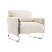Poltrona vintage in velluto a coste con struttura cromata, bianco