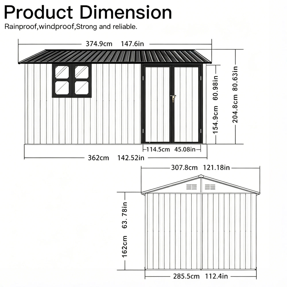 Casetta da Giardino in Metallo con Finestra e Tavolo ¨C MINIMAL ¨C Nero, 362x285.5 cm