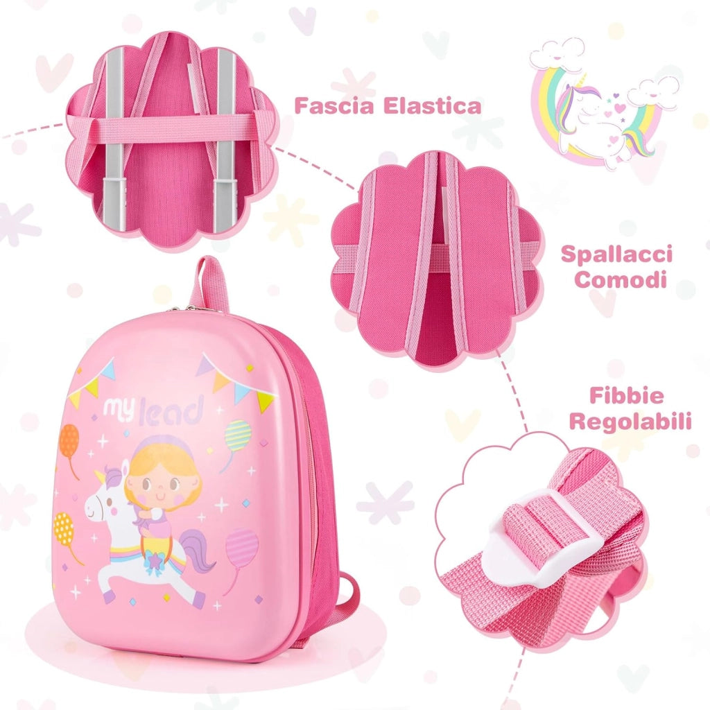 Set di 2 Valigia per Bambini, 17" Valigia+ 13" Zaino, con Ruote Girevoli a 360°, Maniglia Retrattile e Spallacci Regolabili, Ideale per Viaggiare in Modo Comodo e Divertente (Modello 3)