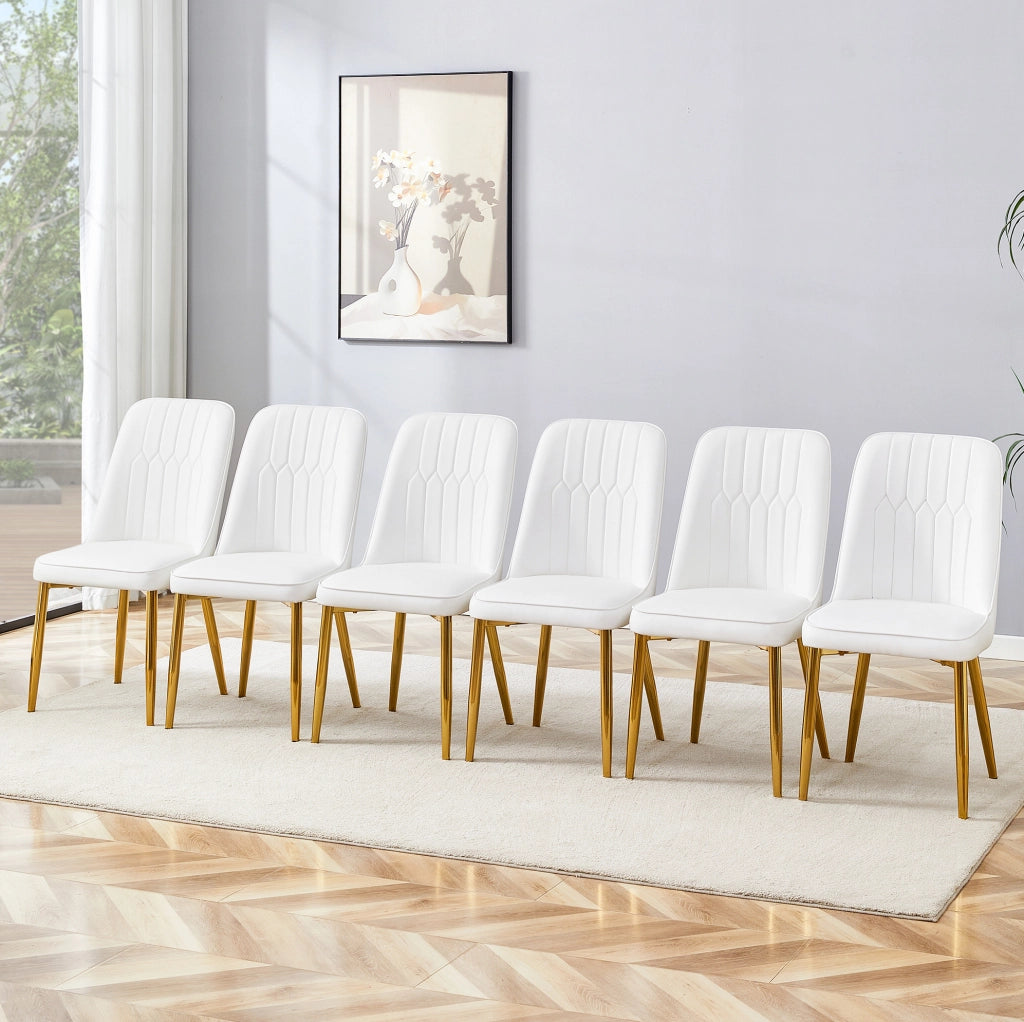 Sedia da pranzo bianca in PU con gambe dorate