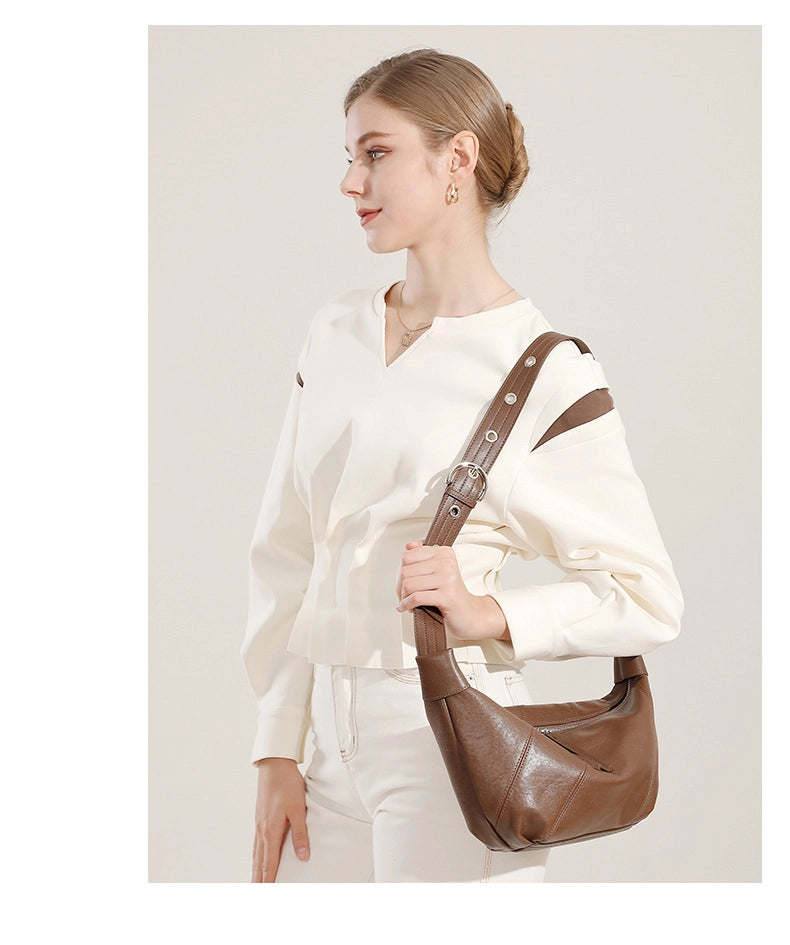 Borsa a conchiglia da donna in vera pelle marrone
