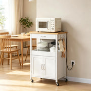 Carrello da cucina con ruote, 2 prese, 1 cassetto, 1 ripiano e 1 armadio, 60x45x92 cm