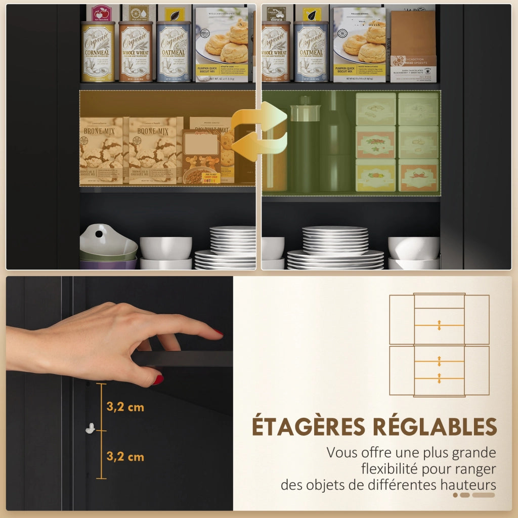 Credenza Cucina con 4 Porte e Cassetto ¨C Zephmum ¨C Nero 76.2x40.2x183 cm