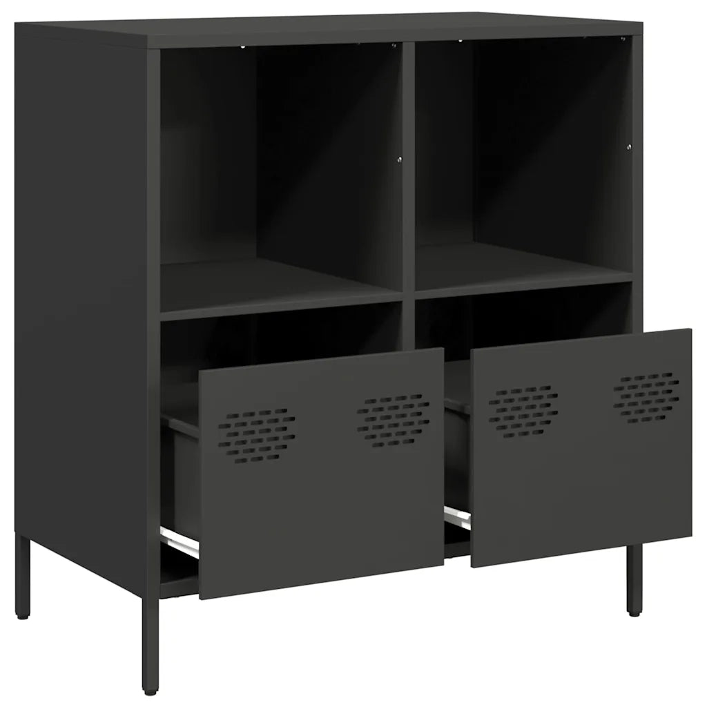 Credenza Nera 68x39x73,5 cm in Acciaio Laminato a Freddo