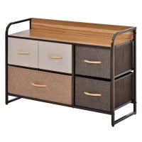 Cassettiera Mobile da Conservazione 5 Cassetti in Tessuto, 87,5 x 29 x 58 cm, Marrone e Beige