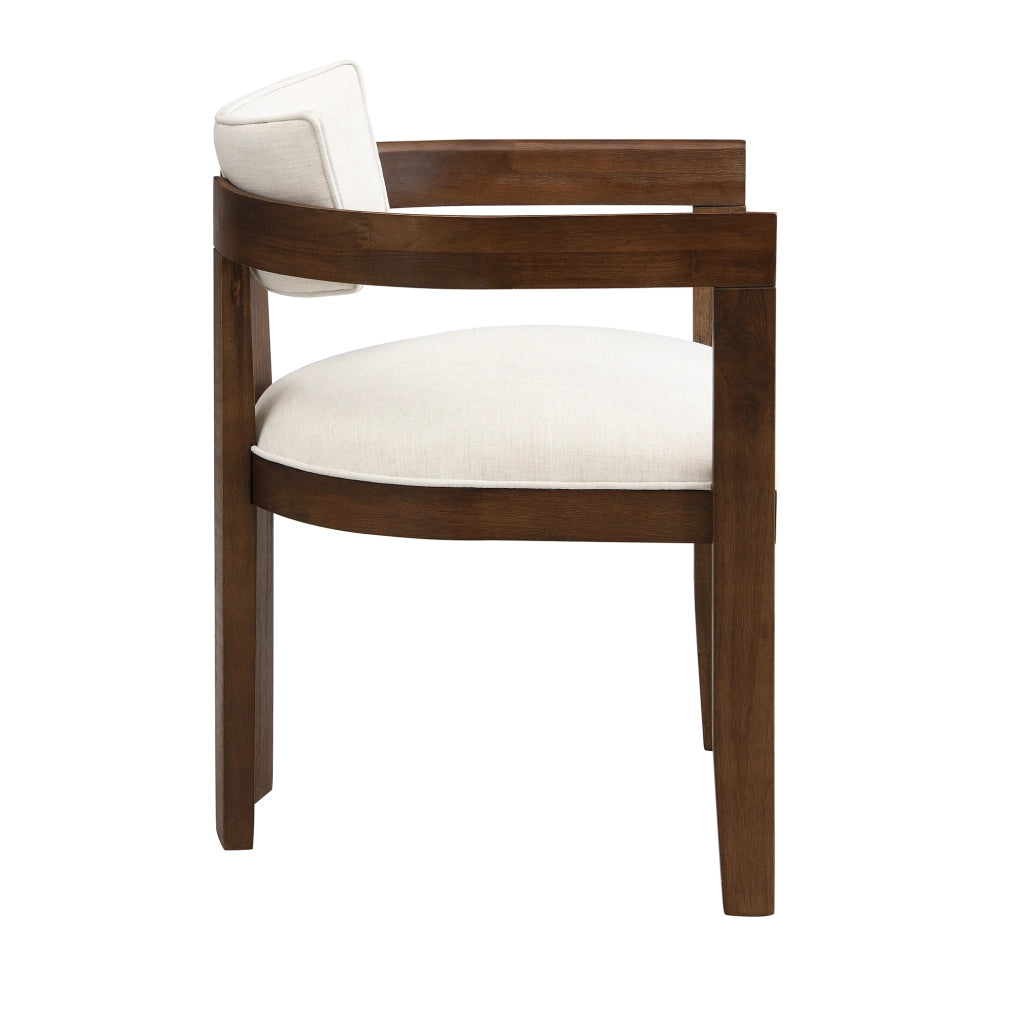 Set di 2 sedie da pranzo in legno massello con braccioli, rivestimento in lino, colore noce