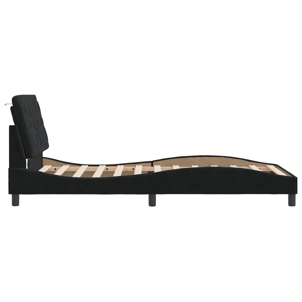 Giroletto con LED senza Materasso-Struttura Letto Nero 100x200 cm in Velluto