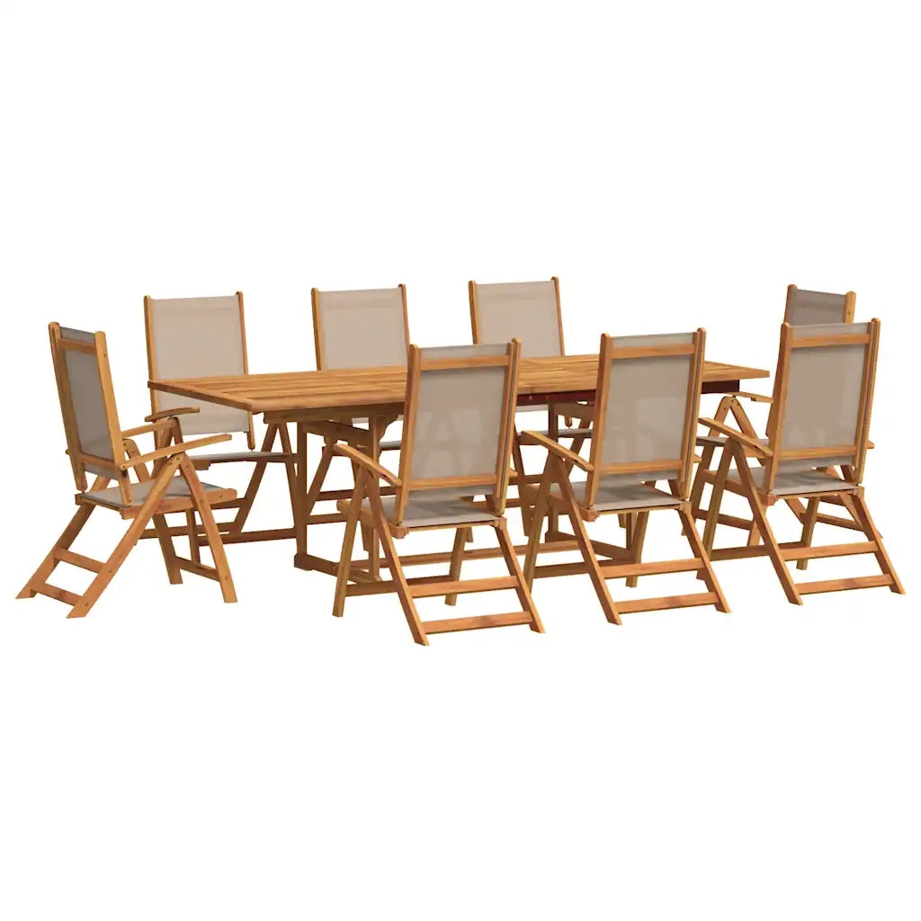 Set Pranzo da Giardino 9pz Legno Massello di Acacia e Textilene