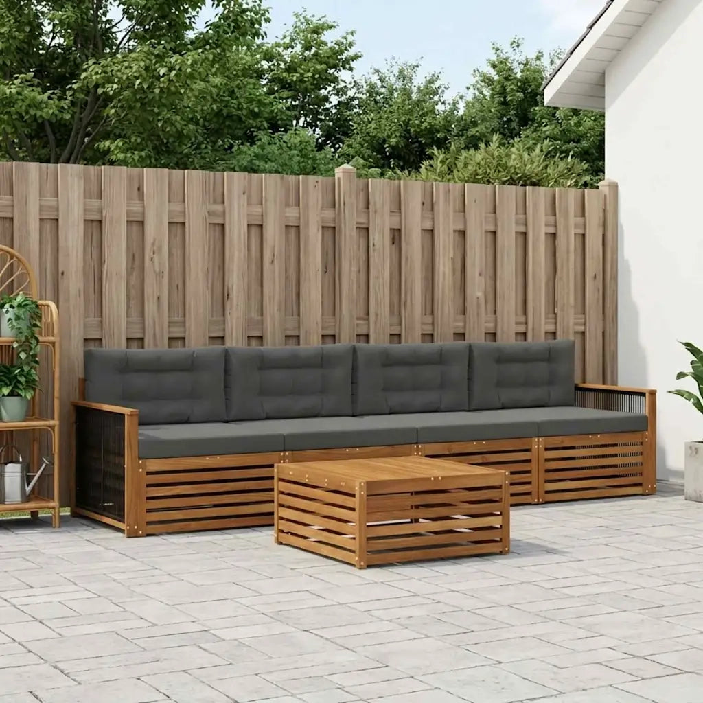 Set di divani da esterno con cuscino 5 pcs Naturale e Antracite 3382995