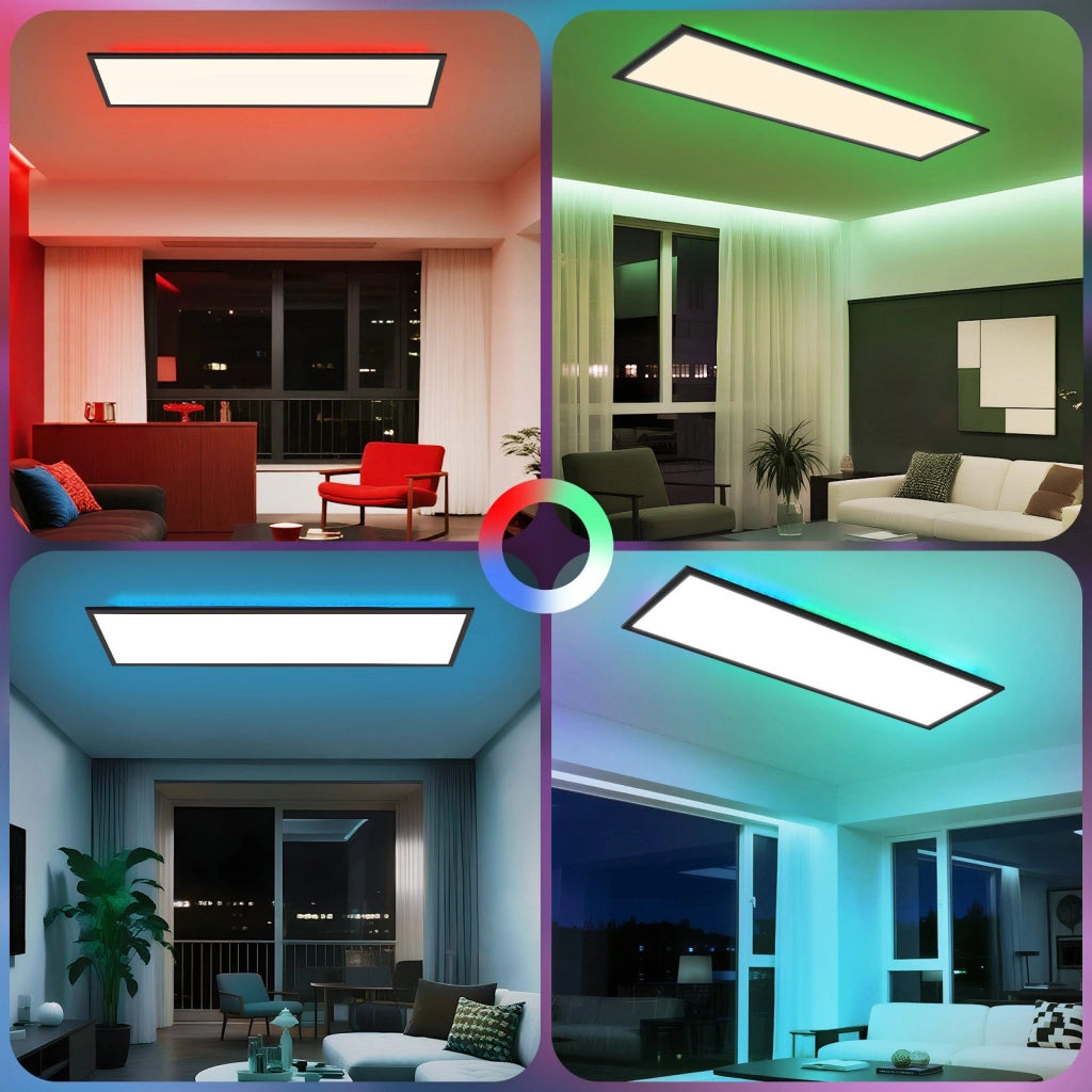 ZMH Plafoniera LED da Soffitto 100x25 cm Dimmabile RGB Cambio Colore Piatto con Telecomando 24W Nero Rettangolare