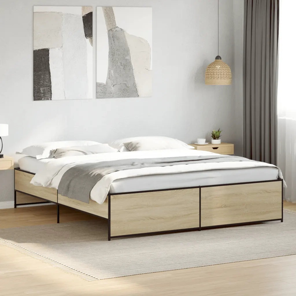 Giroletto-Struttura Letto Rovere Sonoma 200x200 cm Legno Multistrato e Metallo 719482