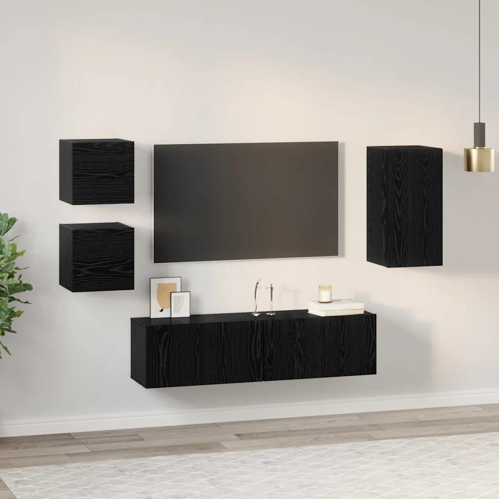 vidaXL Set mobile TV 5 pcs Rovere nero Legno multistrato