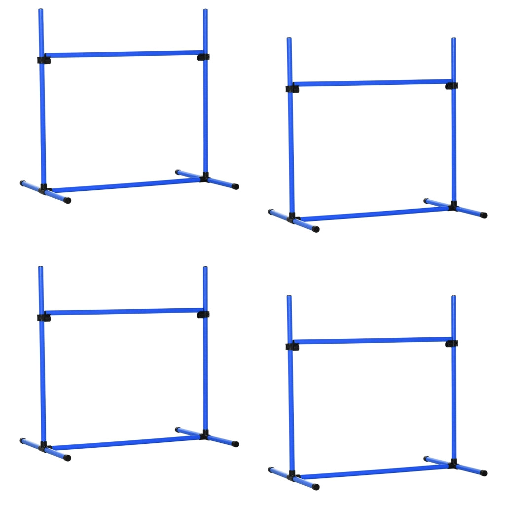 Giochi da arrampicata set agility per cani con 4 ostacoli 2 aste slalom e 4 aste a terra in plastica blu