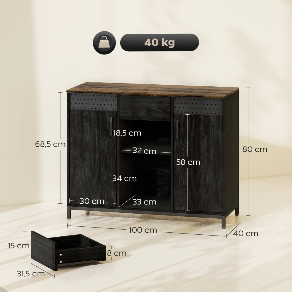 Armadio Battente con 2 Ante e Cassetti ¨C Minimal ¨C Nero 100x40x80 cm