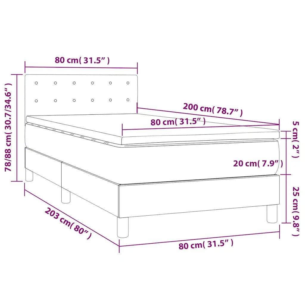 Letto a Molle con Materasso e LED Blu Scuro 80x200cm in Velluto 3134613
