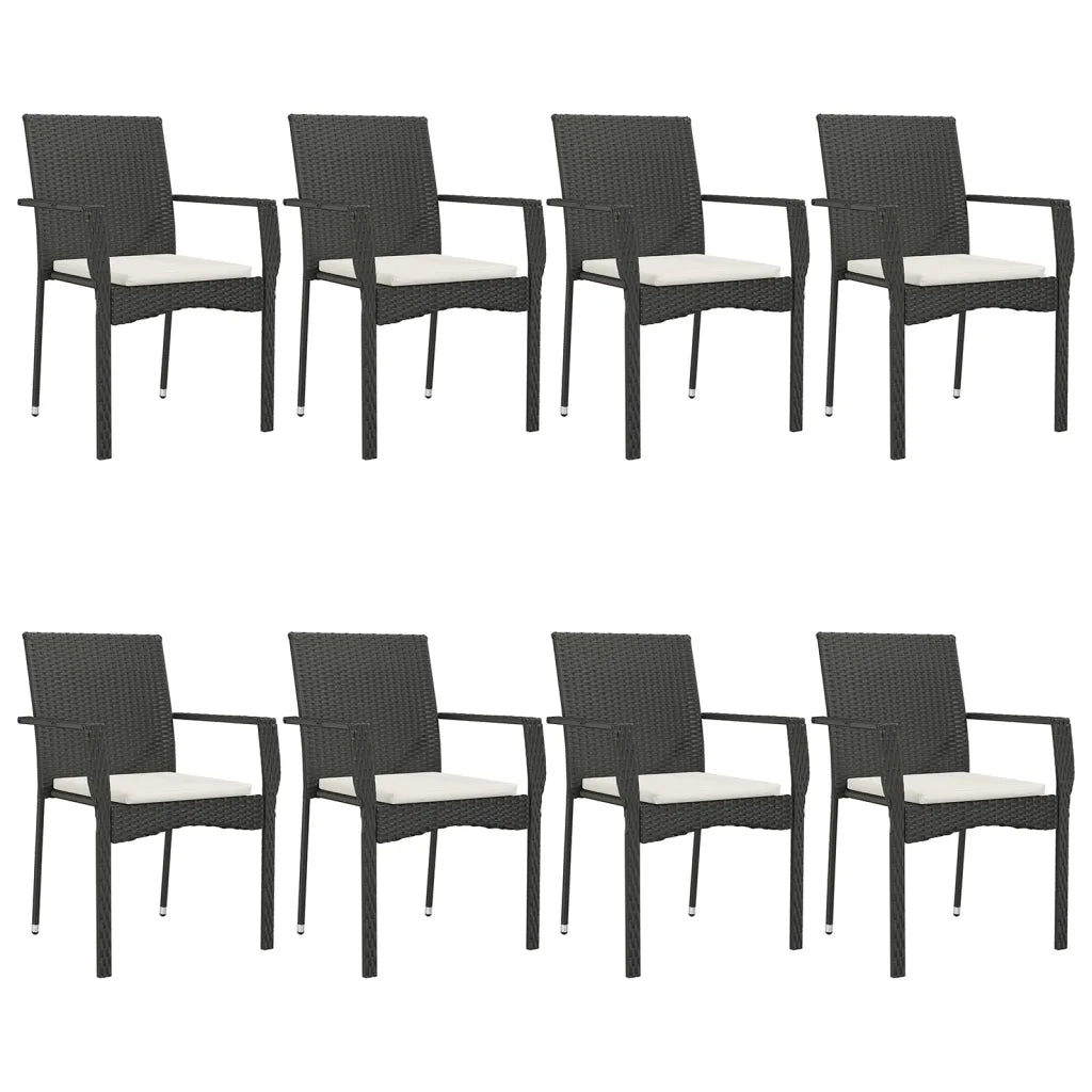 Set da Pranzo da Giardino 9 pz con Cuscini Nero in Polyrattan 3185136
