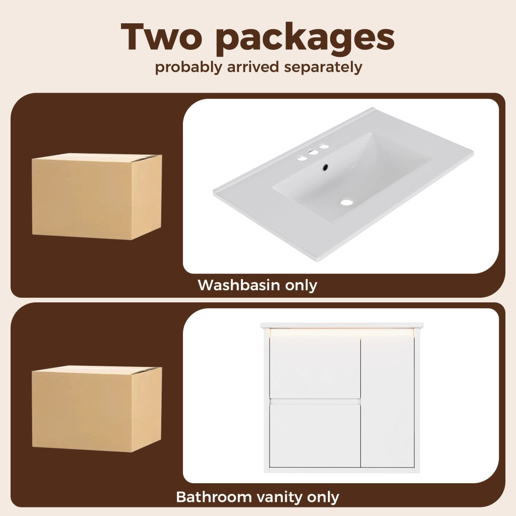 Mobile sottolavabo con 2 cassetti, 1 armadietto, LED a sensore e lavabo integrato per bagno, bianco 61 × 46,5 × 57 cm
