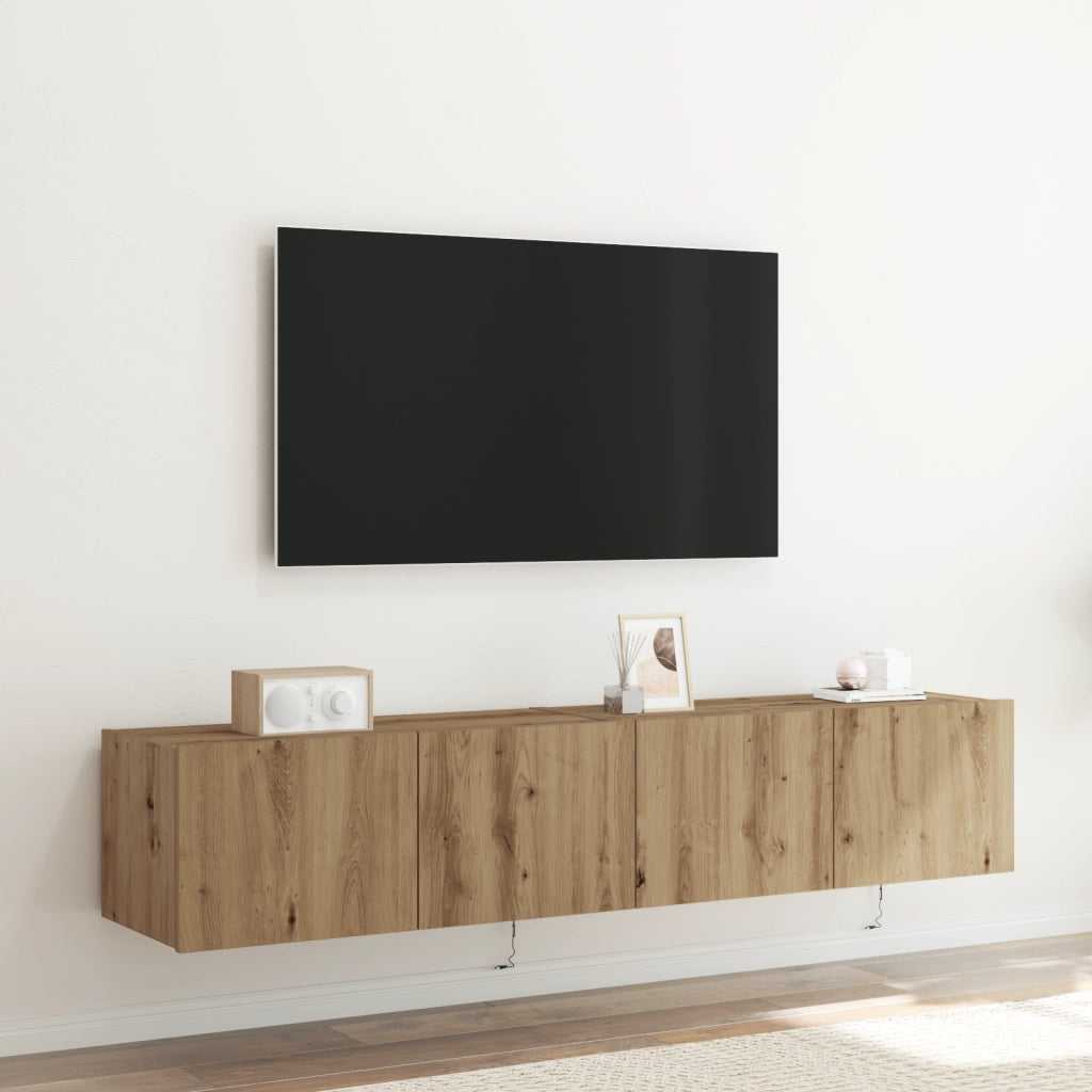 Mobile TV da Parete con Luci LED 2 pz Rovere Artigianale 80x35x31 cm