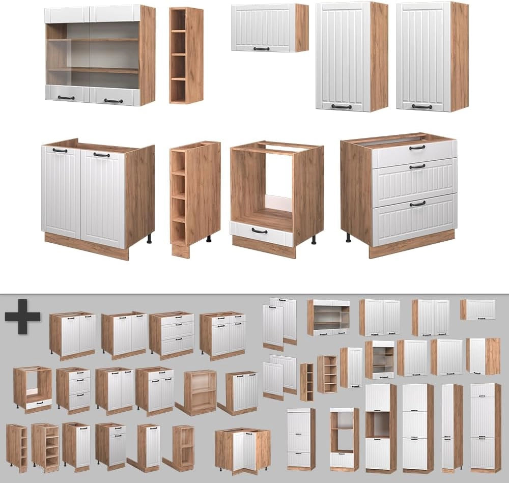 Cucina componibile Fame-Line, Bianco casa di campagna, 235 cm senza piano di lavoro