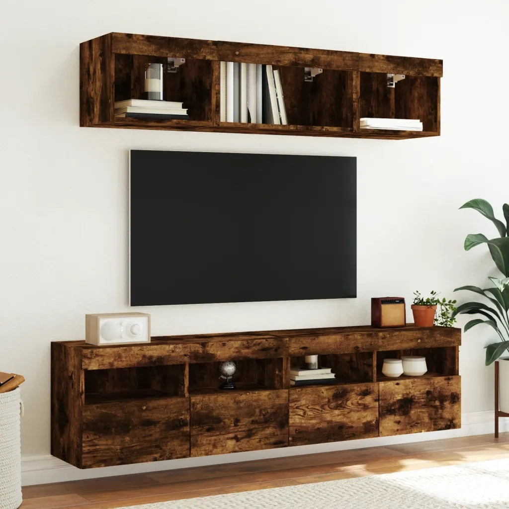 Mobile TV a Parete con Luci LED Rovere Fumo 80x30x40 cm 837205