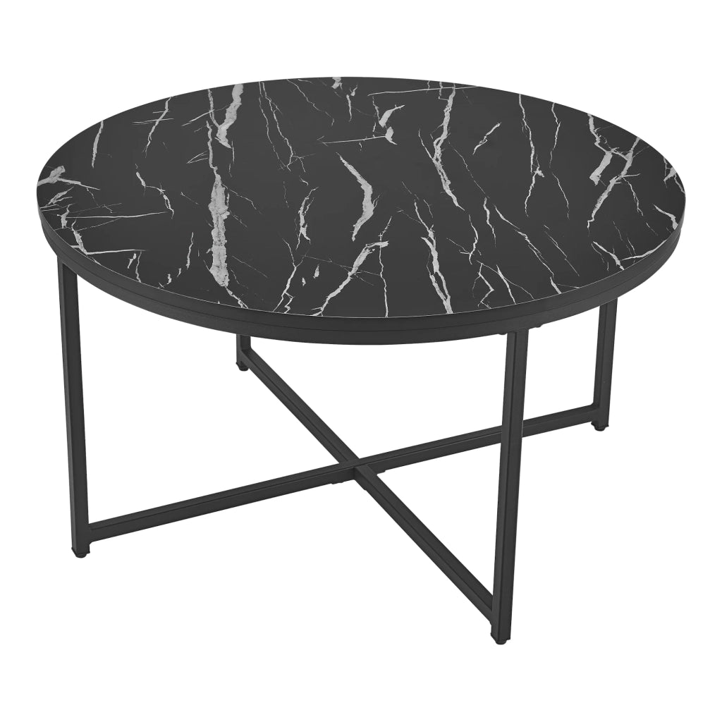 Tavolino rotondo per soggiorno 45 x 80 cm marmo nero / nero 03_0008497