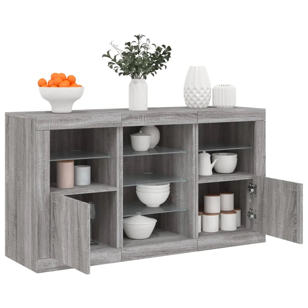 Credenza con Luci LED-Buffet-Armadio da cucina Grigio Sonoma 123x37x67 cm 554883