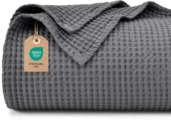 Tela wafflata 100% cotone 230x270cm, leggera e respirante, perfetta per l'estate - certificata Oeko-TEX - qualità da hotel - ideale per divano, letto, antracite