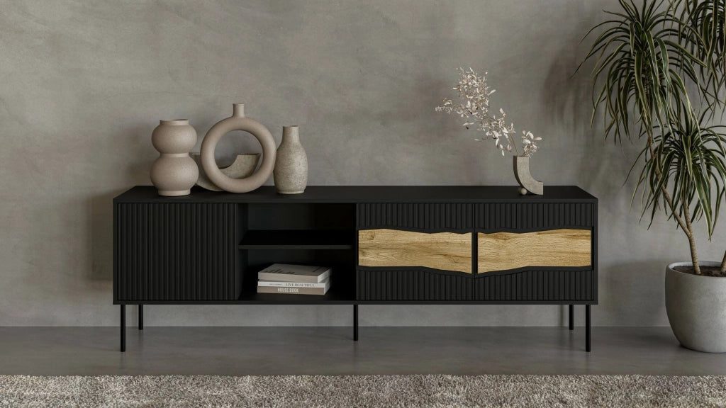 Luvinate, Mobile Porta tv 2 Ripiani, 190x40x61.5h cm Nero