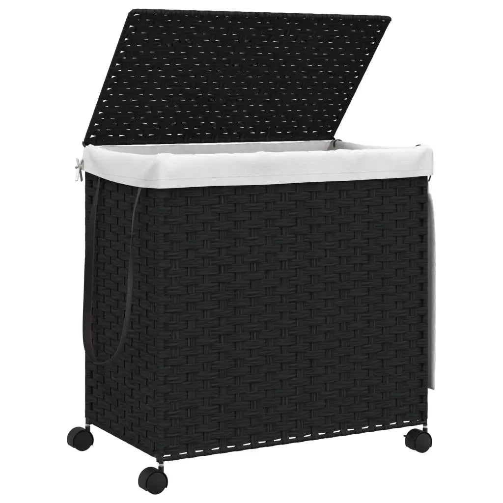 Cesto Portabiancheria con Ruote Nero 60x35x60,5 cm Rattan 372042