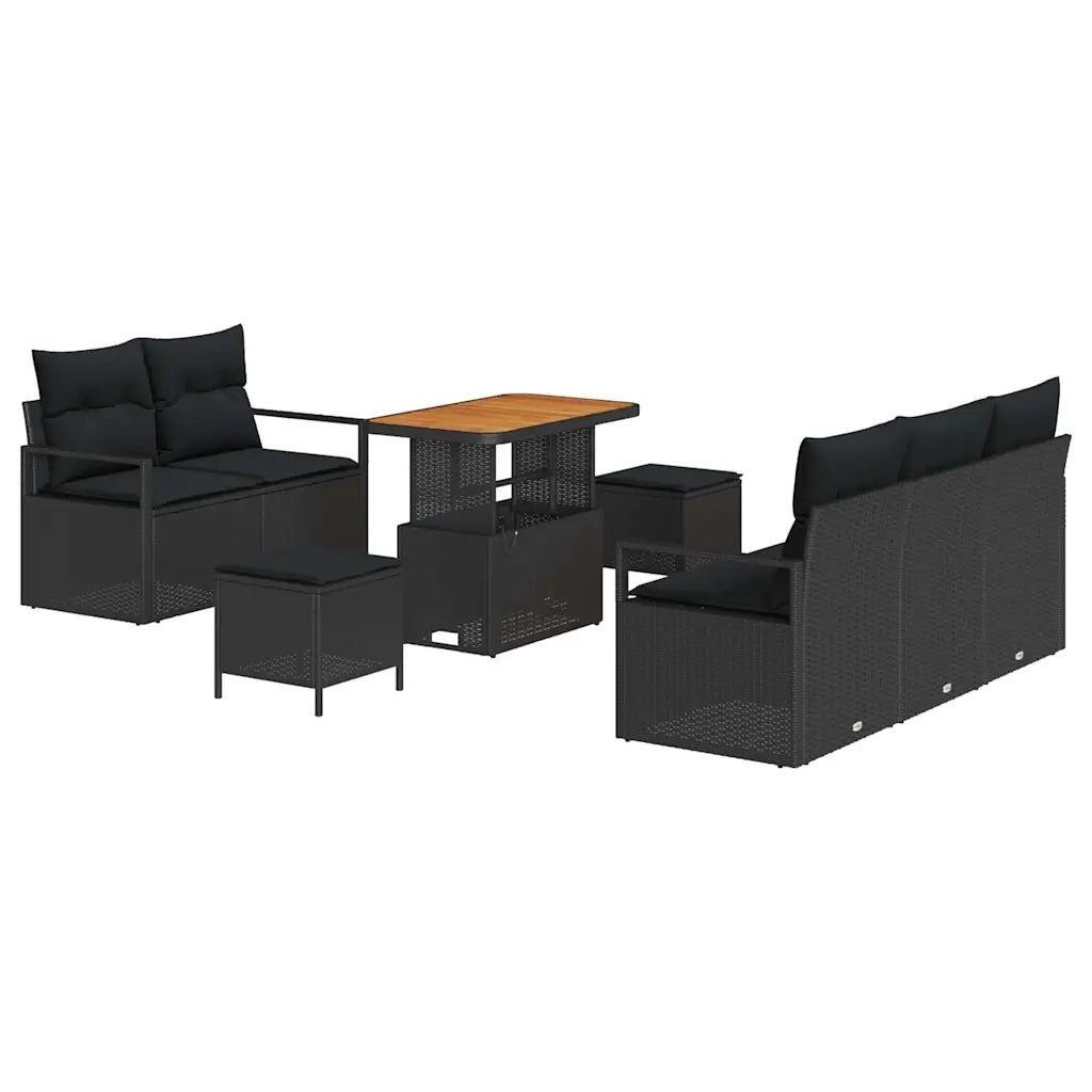 Set Divano da Giardino con cuscino con archiviazione 8 pcs Nero 3364419