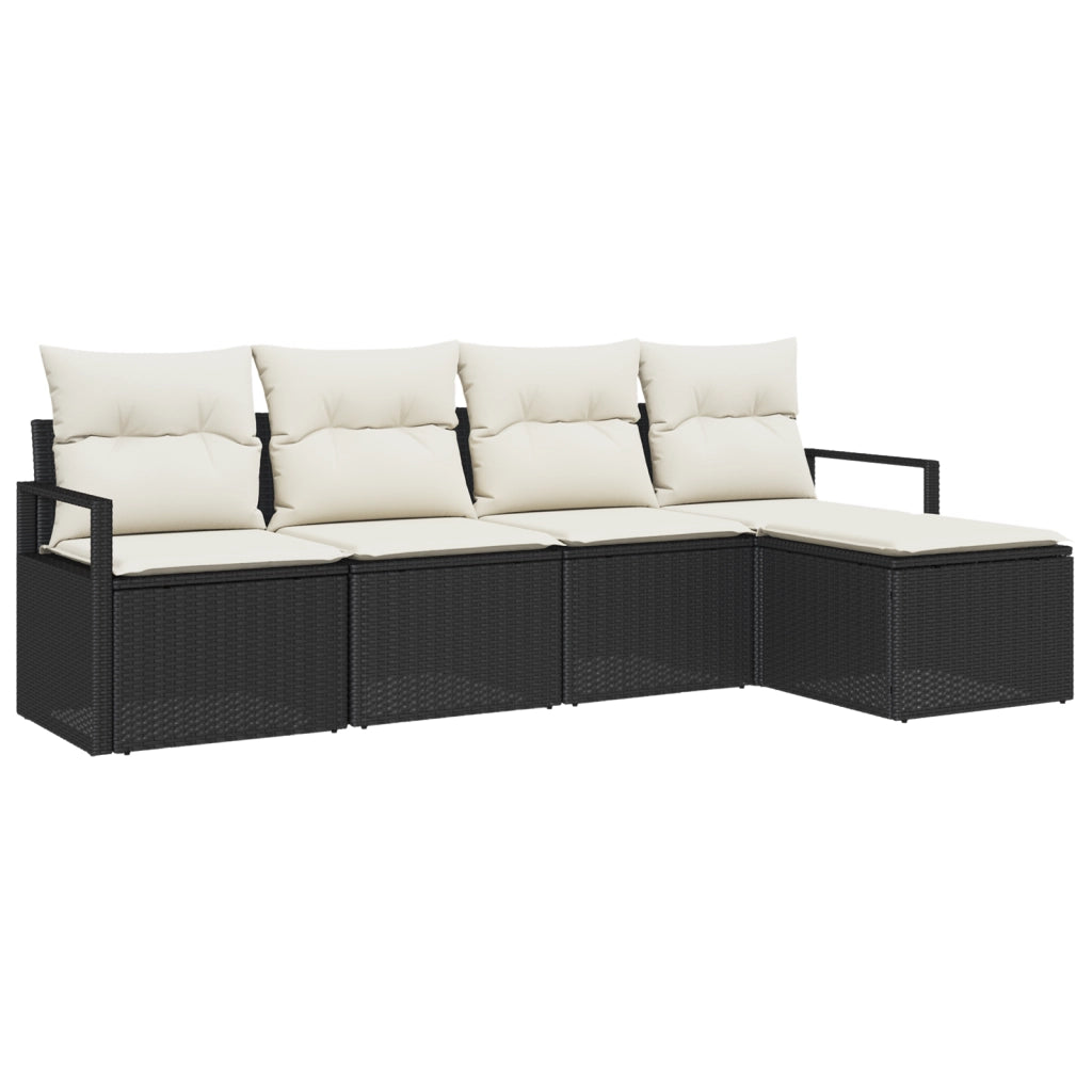 Set di Divani da Giardino  5 Pezzi con Cuscini Nero Polyrattan