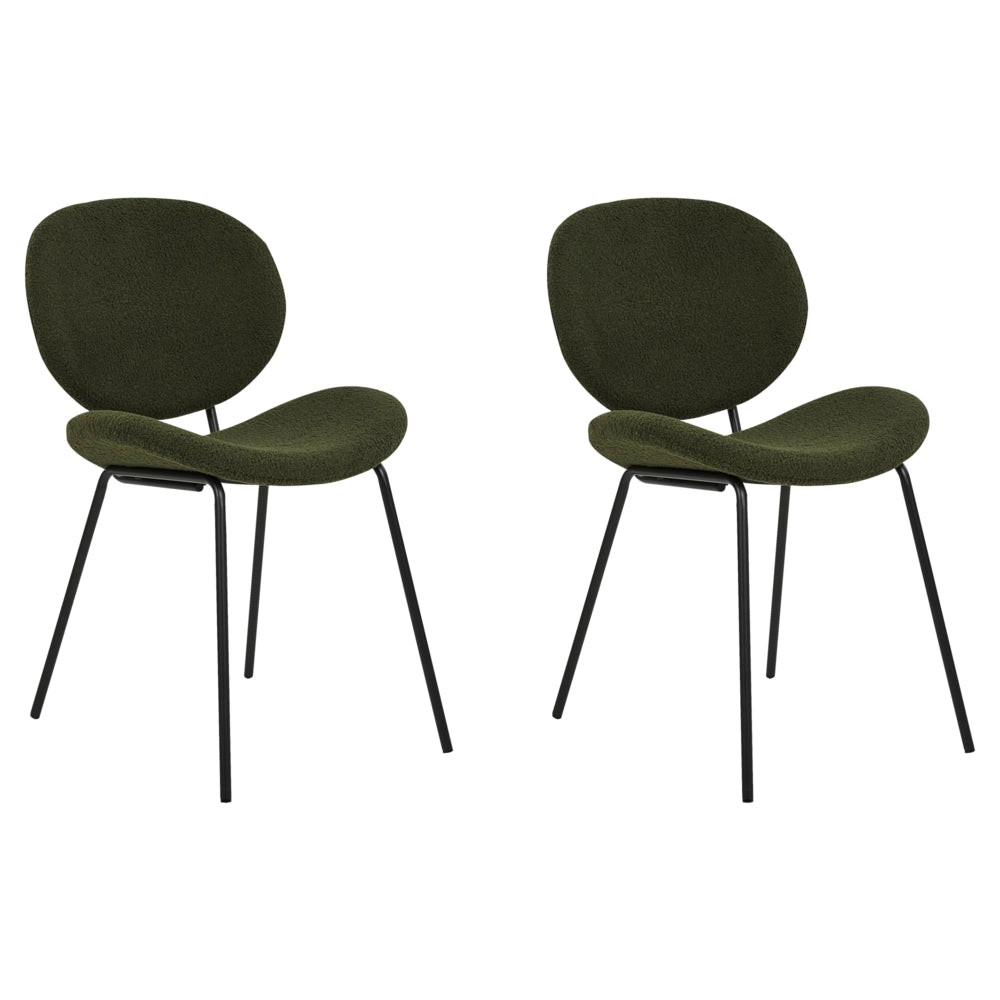 Set di 2 sedie da pranzo Verde Scuro con gambe senza braccioli Bouclè PU Gambe in ferro nero Design contemporaneo e retrò Sedute per la sala da pranzo