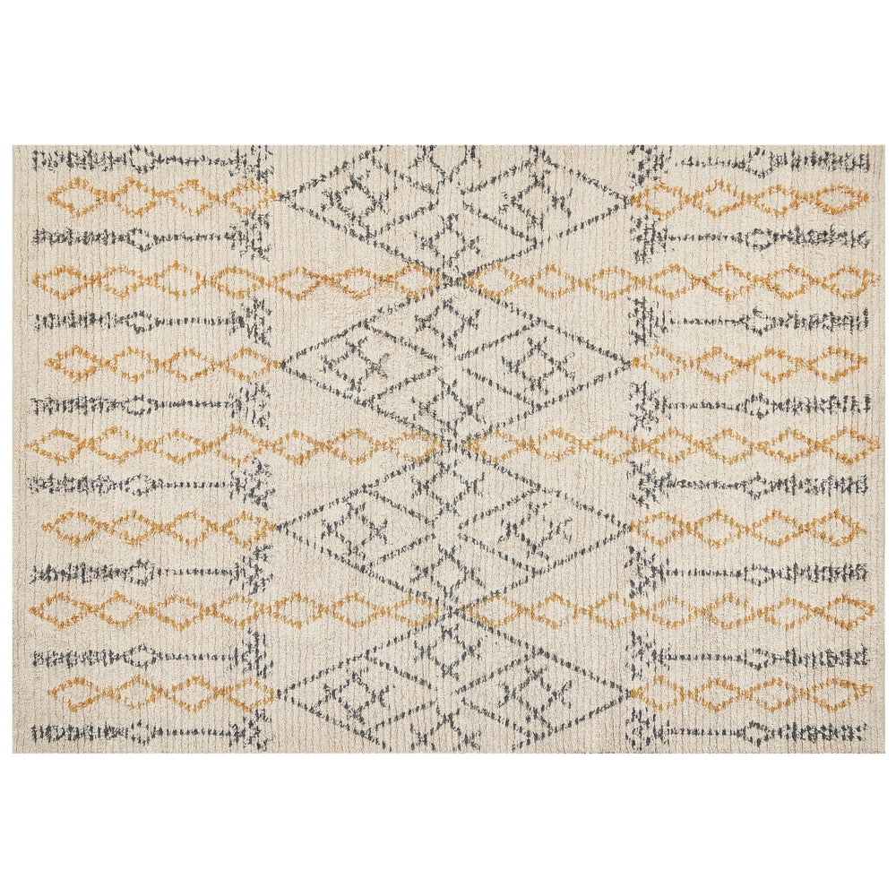 Tappeto in cotone beige 160 x 230 cm rettangolare motivo geometrico soggiorno camera da letto
