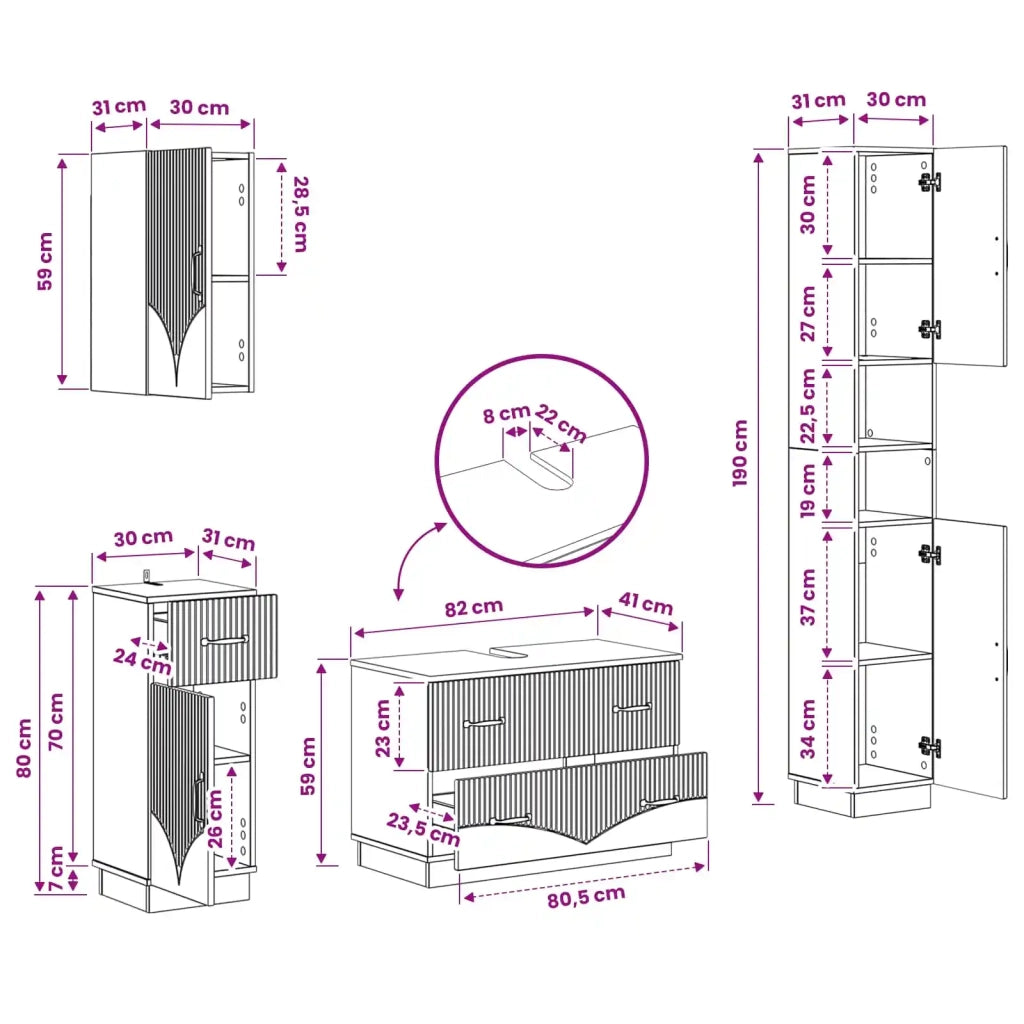 Set di Mobili da Bagno da 4 Pezzi HOORN Sonoma grigio 3417960