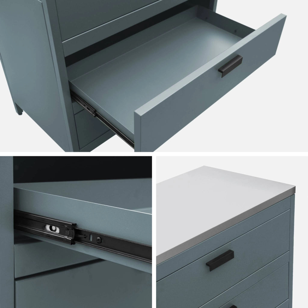 Mobile da esterno in acciaio con 3 cassetti, 80cm, blu grigio