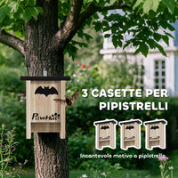 Set di 3 Casette per Pipistrelli Bat Box 18x6x22,5 cm in Legno di Abete
