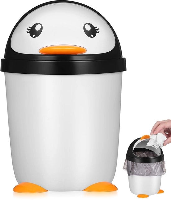 Cassetto rifiuti 60 litri - coperchio scorrevole - design pinguino - mini cassetti rifiuti - cassetti rifiuti per bambini - facile da usare - cassettino rifiuti