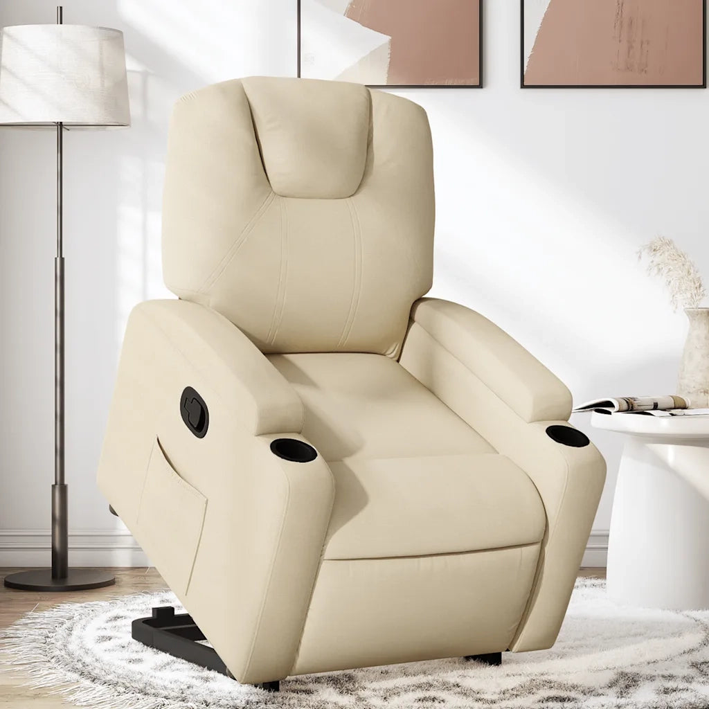 Poltrona | Sedia Relax Alzapersona Reclinabile Crema in Tessuto