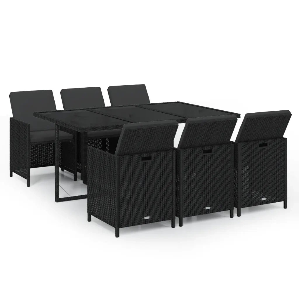 Set da Pranzo da Giardino 7 pz Nero con Cuscini in Polyrattan 3095531