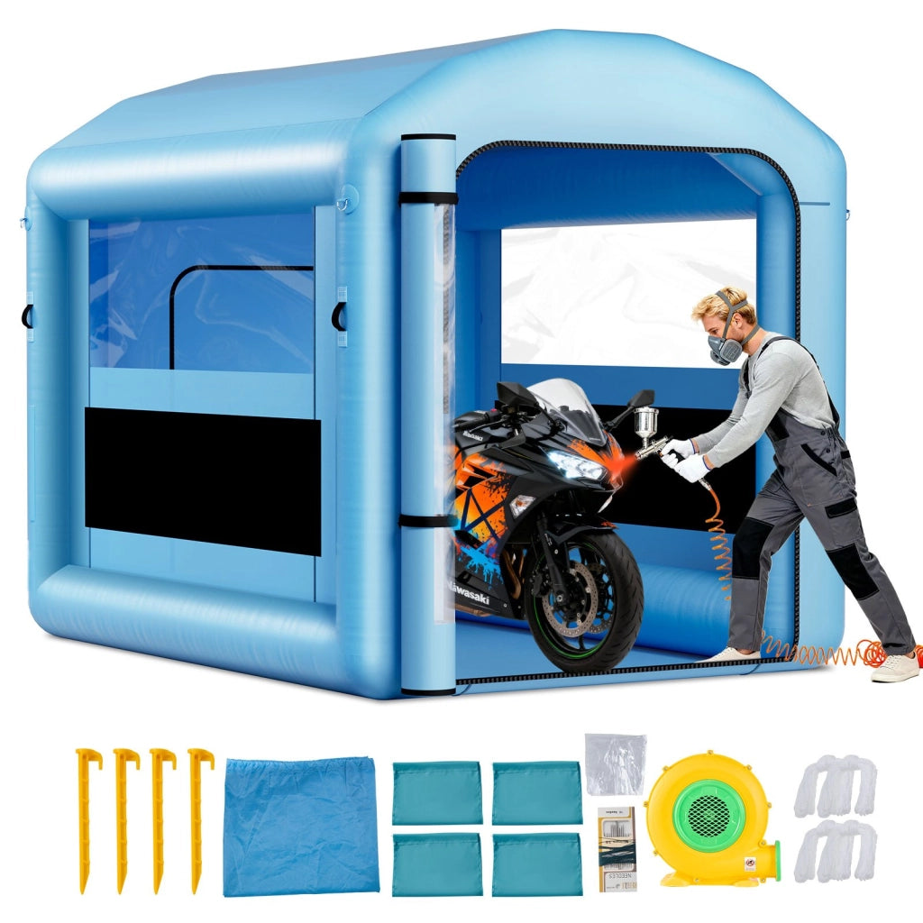 Cabina di Verniciatura Gonfiabile 3 x 2,5 x 2,5 m con Ventilatore 550W Tenda per Vernice a Spruzzo in Tessuto Oxford Blu per Fai da Te