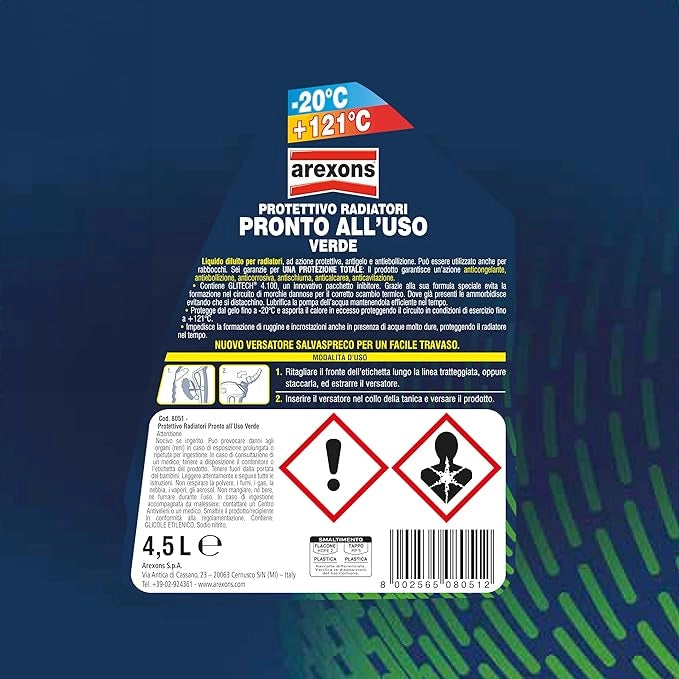 LIQUIDO RADIATORI PRONTO ALL'USO VERDE AREXONS 4,5 lt - AREXONS
