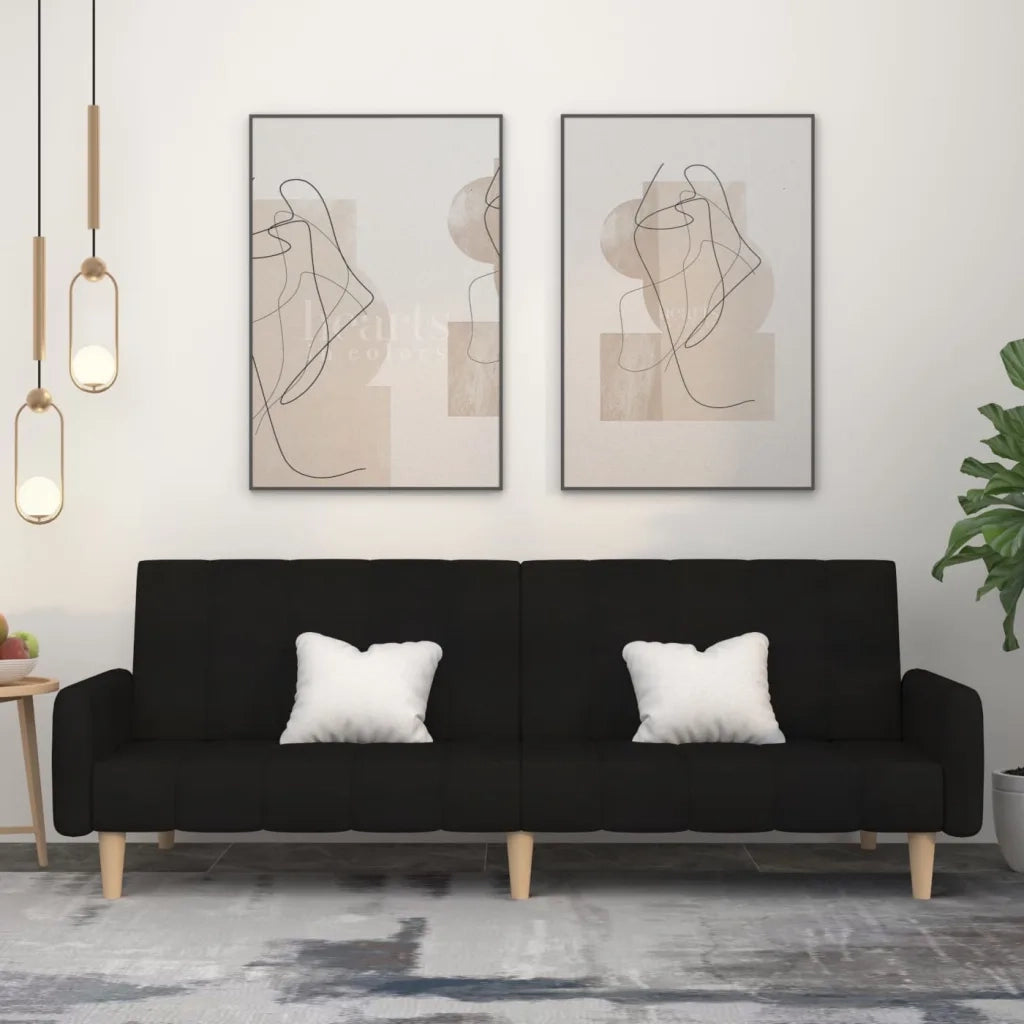 Divano Letto a 2 Posti Nero in Tessuto 375760
