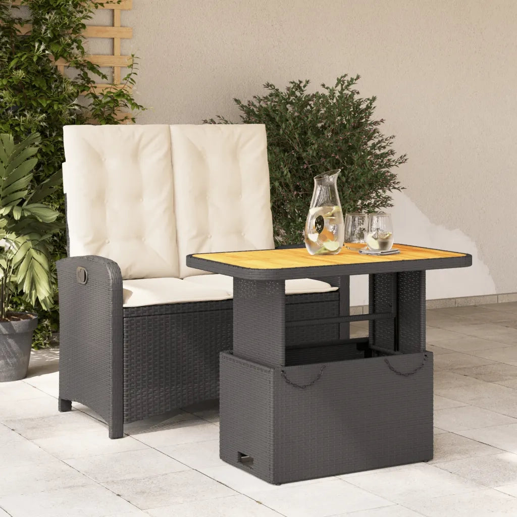 Set da Pranzo da Giardino 2 pz | Set Salotto da Giardino con Cuscini Nero in Polyrattan