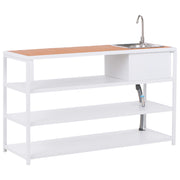 Isola da giardino per esterni con lavello con bocca a leva singola acciaio bianco 159 x 50 x 91 cm con ripiani esterno