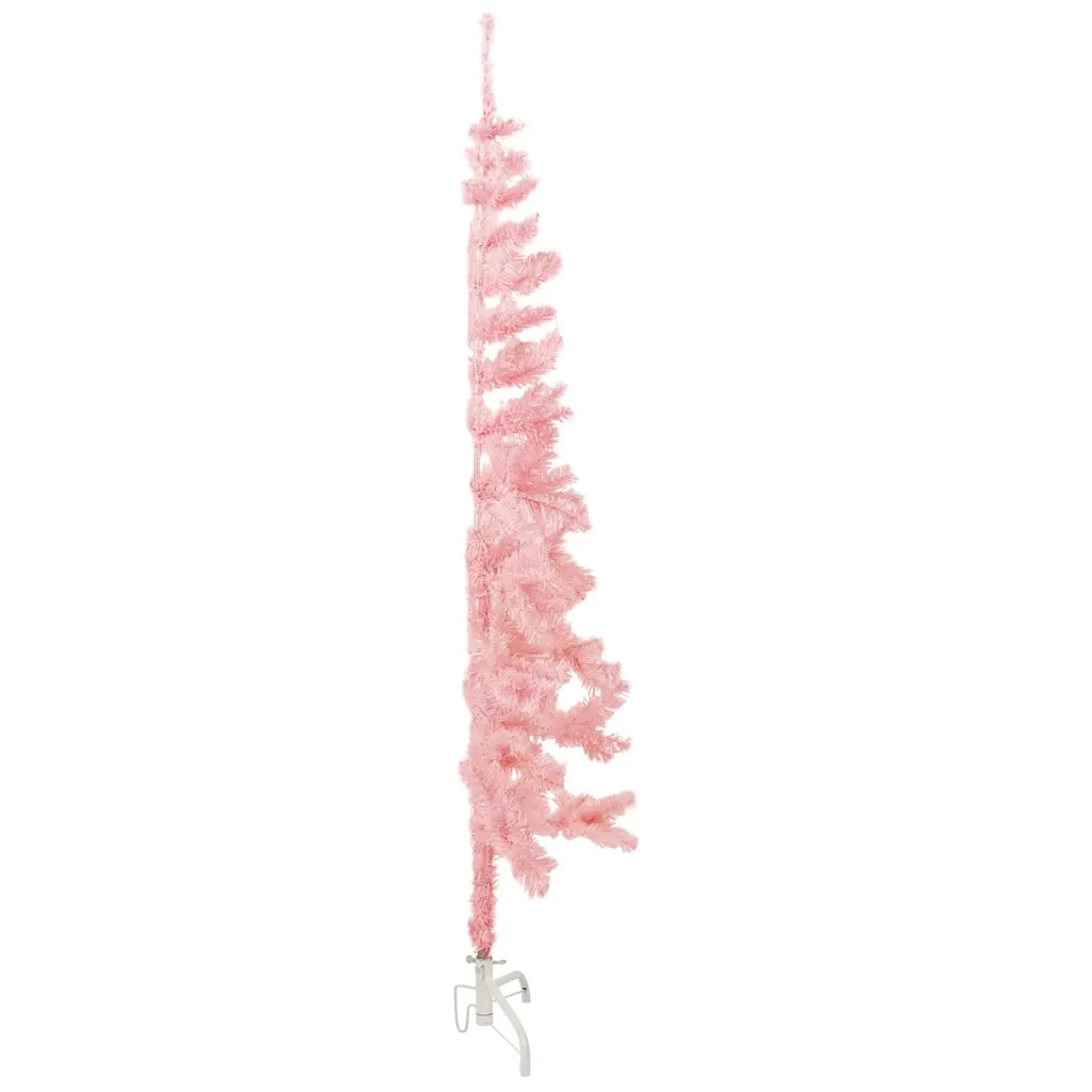Albero Natale Artificiale Sottile a Met¨¤ e Supporto-Albero Natalizio Rosa 180 cm