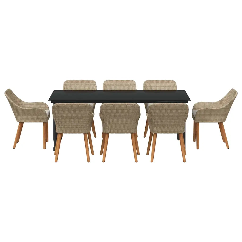 Set da Pranzo per Giardino con cuscino 9 pcs Beige polyrattan