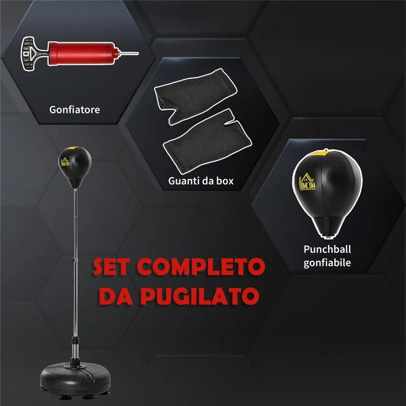 SACCO DA BOXE AD ALTEZZA REGOLABILE IN PE E METALLO CON  GUANTI INCLUSI